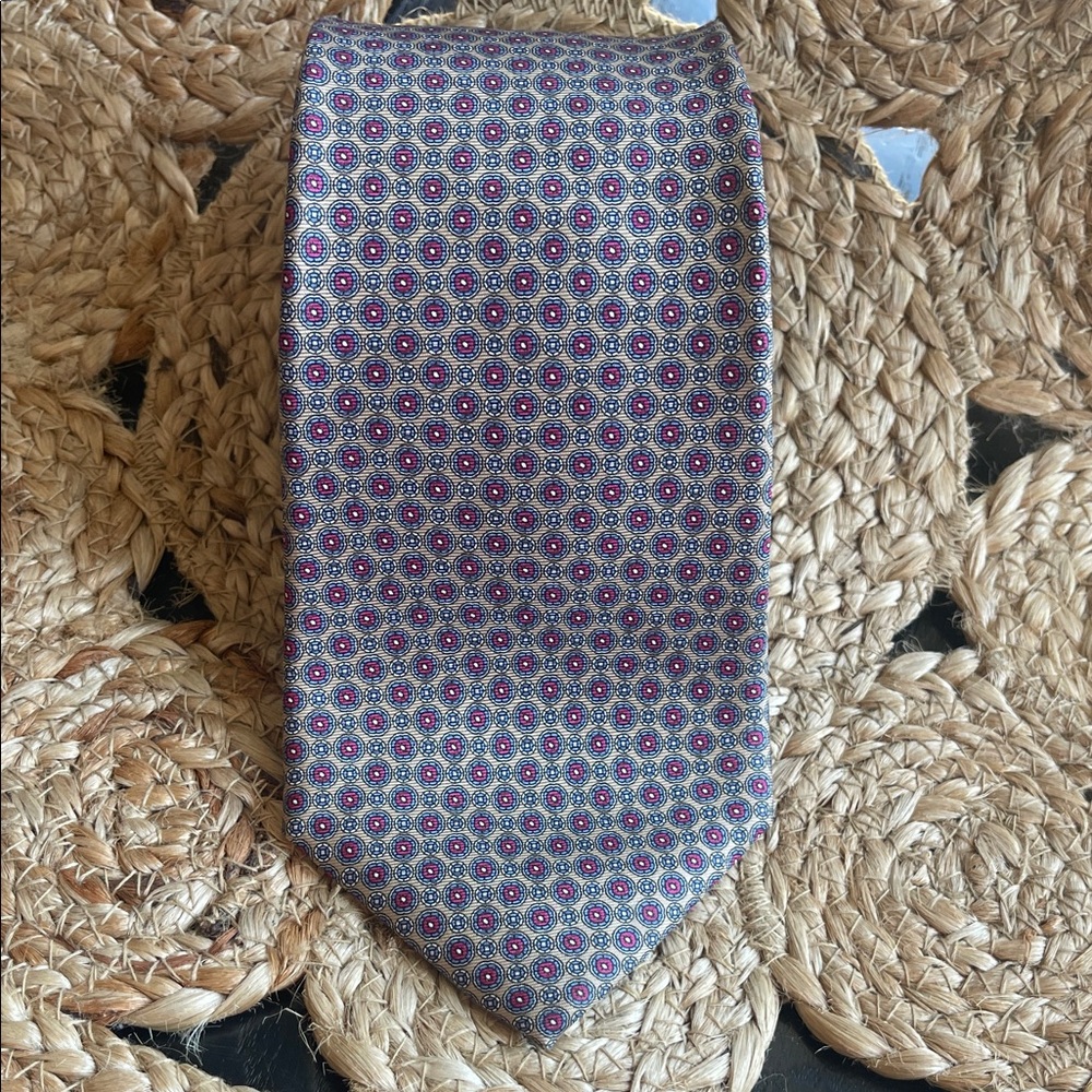 Christian Dior All Silk Gray and Plum Geometric Tie